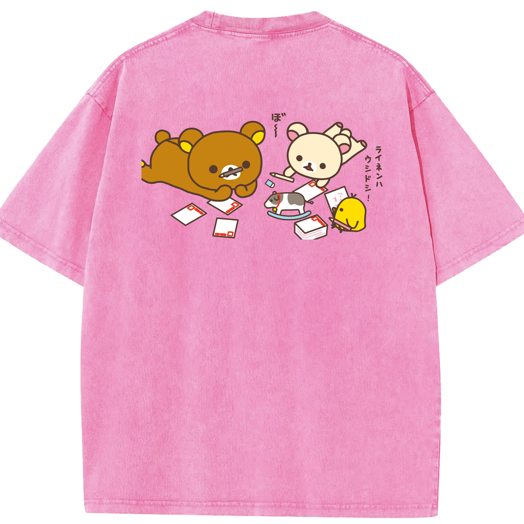 （画像用） リラックマ リラックマ キイロイトリ Rilakkuma Korilakkuma Kiiroitori 綿100% ヴィンテージ風 半袖Tシャツ（背面プリント）
